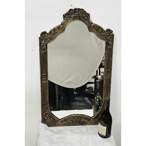 272 - French carved oak framed Wall Mirror, with a floral motif pediment (slightly silvered glass), 80cmH ... 