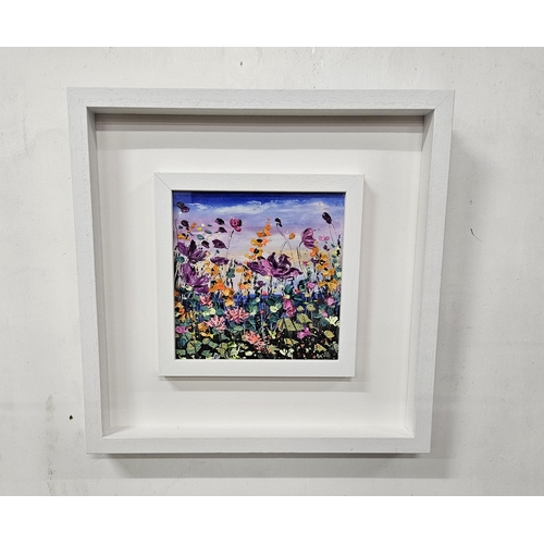 273 - AINE KEATING, Summer flowers viewed from the sand dunes, mixed media (in glass), double white fram... 