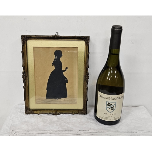 281 - Georgian Silhouette of a Lady carrying a rose, signed M Socke Fecit 1844, in a brass mounted frame, ... 