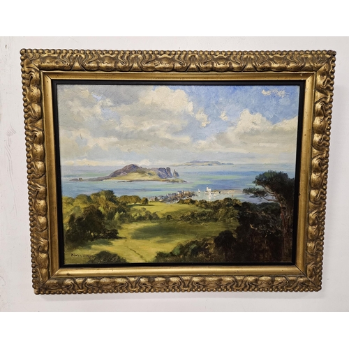 282 - 19thC Oil on Canvas, View of the Port from Hilltop, signed indistinctly Reatw Wl Mloge in a good ca... 