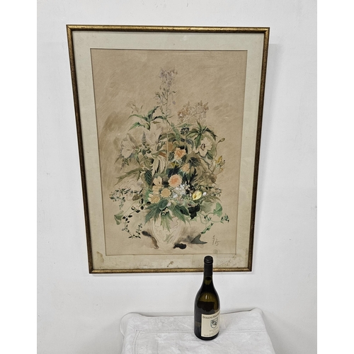 299 - Belgian Still Life Watercolour  a Vase of colourful Summer Flowers -  signed E Ivanovsky, Bruxelles... 