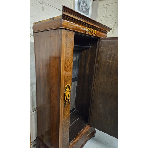 318 - Edwardian Mahogany Wardrobe, nicely inlaid panels around the central bevelled mirrored door, with a ... 