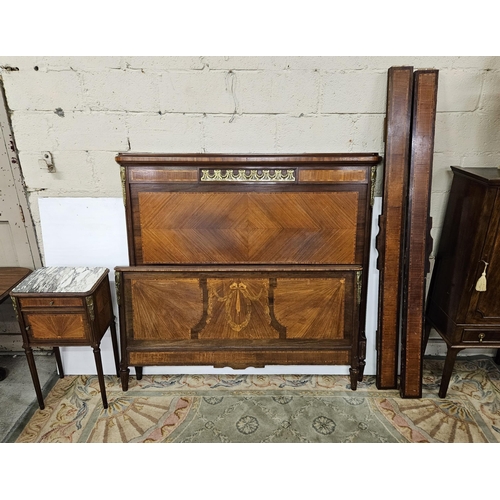 320 - Fine 19thC French Bed Frame, the headboard elaborately decorated with boxwood, rosewood and various ... 