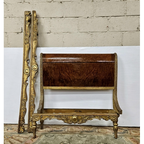 324 - 19thC French Bedframe  the headboard having a burr walnut and parcel gilt finish, with a carved gil... 