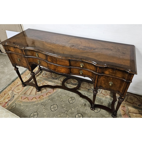 337 - Late 19thC Queen Anne Style Walnut Server, the crossbanded top above two long frieze drawers, a lead... 