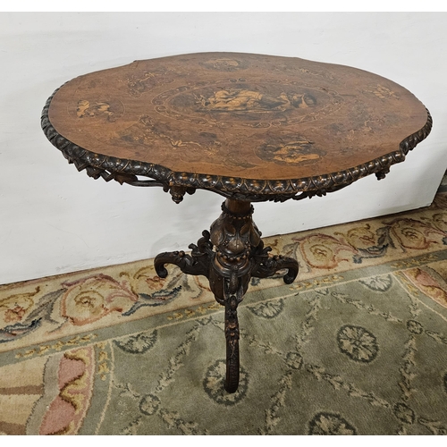 339 - 19thC Walnut Centre Table, with a rosewood border enclosing a marquetry inlaid table top, featuring ... 