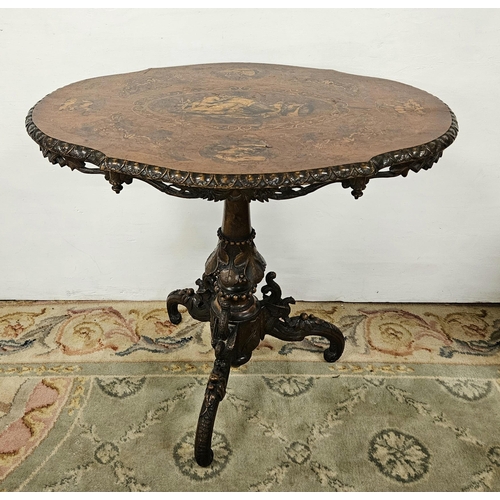 339 - 19thC Walnut Centre Table, with a rosewood border enclosing a marquetry inlaid table top, featuring ... 