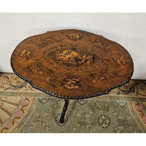 339 - 19thC Walnut Centre Table, with a rosewood border enclosing a marquetry inlaid table top, featuring ... 