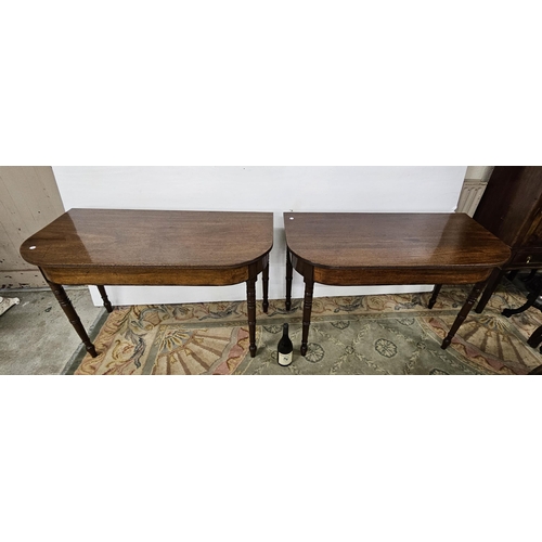 341 - Matching Pair of 19thC polished Mahogany rectangular shaped Side Tables, on turned front and back le... 