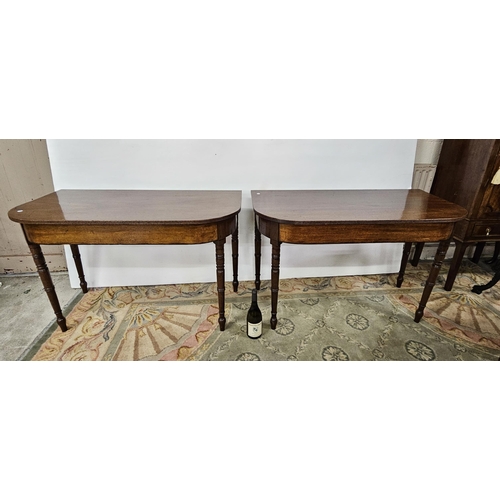 341 - Matching Pair of 19thC polished Mahogany rectangular shaped Side Tables, on turned front and back le... 