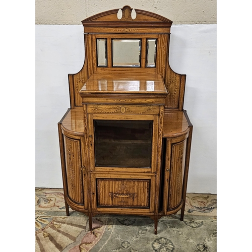 344 - 19thC Satinwood Side Cabinet, neat sized, the  3-part galleried mirror back over a central glass dis... 