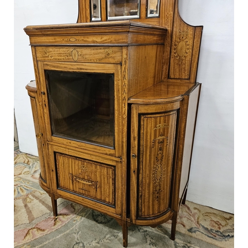 344 - 19thC Satinwood Side Cabinet, neat sized, the  3-part galleried mirror back over a central glass dis... 