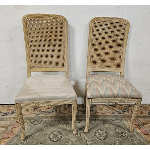 40 - Matching Pair of French double cane back Salon Chairs, painted cream, on ribbed front and back legs ... 
