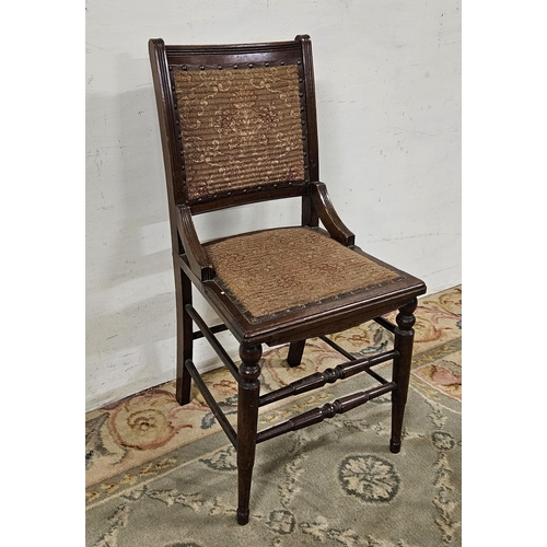 41 - Country walnut Chair, with a padded back and seat, twin stretchers