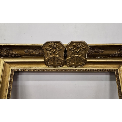 443 - French Carved Giltwood Picture Frame, with 2 armorial crest plaques and tiered borders (was the prop... 