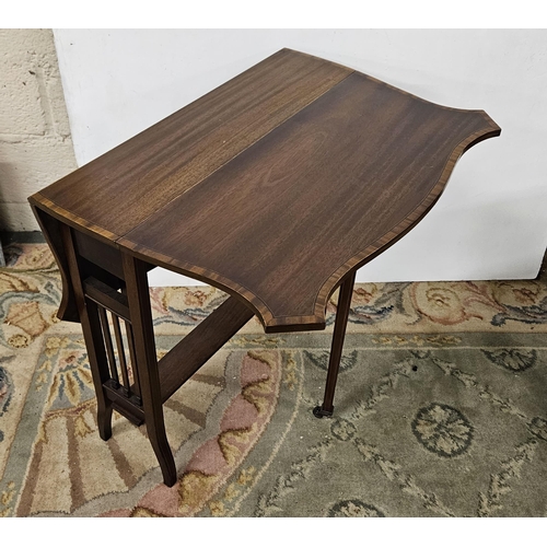 46 - Mahogany Sutherland Table, inlaid borders to the shaped end leaves, on tapered legs, 68cmD,