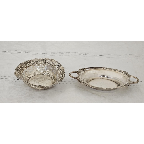 464 - WITHDRAWN 2 Solid Silver Bon Bon Dishes  1 Italian 15cmW & 1 Sheffield 10cm dia (dinted) (2)