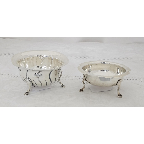 465 - Two Irish Solid Silver Bon Bon Dishes, raised on 3 feet  (1 x 1901 stamped J.S 9cmW x 3.5cmH)  (1 ... 