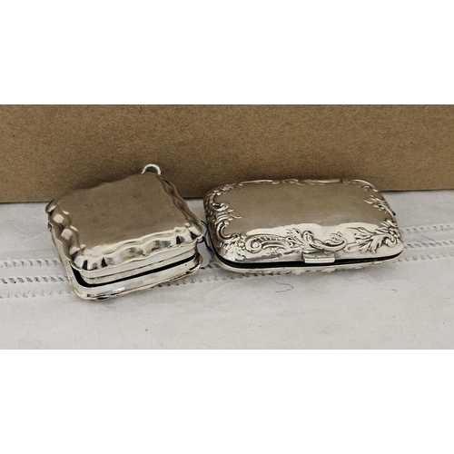 468 - Victorian London Silver Pill Box with shaped borders & a Victorian Birmingham silver decorative rect... 