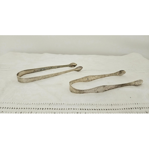 470 - Two bright cut Georgian English Silver Sugar Tongs (both date stamped t), both initialled