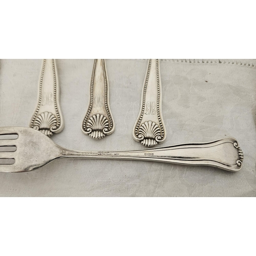 476 - Set of 7 American Silver Forks, by J E Caldwell & Co, stamped .925, with shell design hilts, initial... 