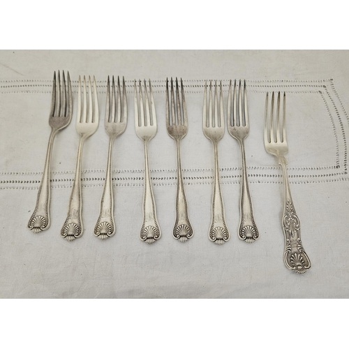 476 - Set of 7 American Silver Forks, by J E Caldwell & Co, stamped .925, with shell design hilts, initial... 