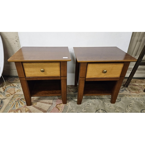 51 - Matching pair of modern low-sized mahogany colour Bedside Cabinets, each with 1 drawer and undershel... 