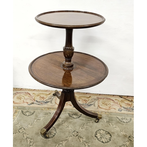 76 - WMIV Circular Mahogany Two Tier Dumbwaiter, 2 graduating inlaid shelves, on a tripod base with pad f... 