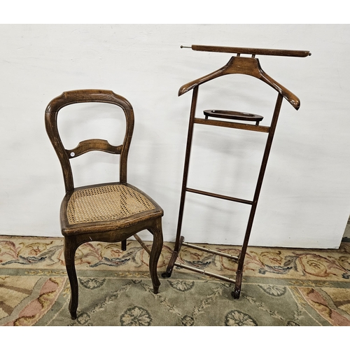 8 - Beech framed Side Chair with wicker seat & vintage Valet stand, on castors (2)