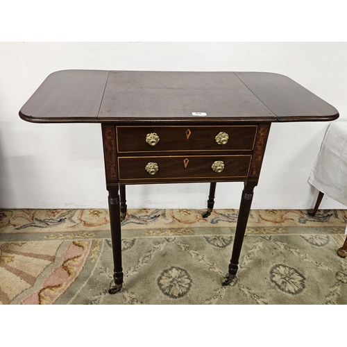 80 - Regency Mahogany Pembroke Table, drop end leaves and 2 drawers (2 faux drawers to the back), on fine... 