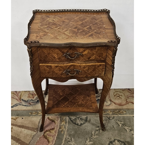 84 - Early 20thC French Parquetry Design Side Table with 2 drawers, a brass gallery and brass mounts to t... 