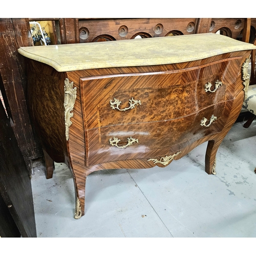 96 - Serpentine shaped Commode/Chest with a beige marble top, over 2 drawers with gilt handles and mounts... 