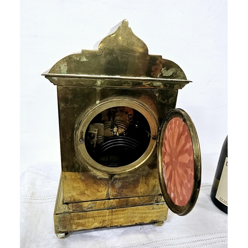 206 - 19thC French Mantle Clock, in a cast brass case, with cherub pediment and musical figures, 31cmH x 1... 