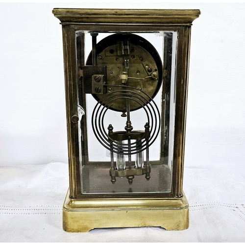 209 - French Brass Framed Mantle Clock, with a white dial and visible escapement, 25mH x 15cmW, 12cmD