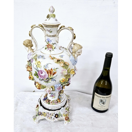 357 - Meissen Table Centrepiece - a Vase with two female figures to the two handles, decorated in a romant... 