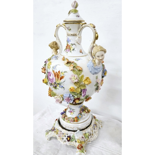 357 - Meissen Table Centrepiece - a Vase with two female figures to the two handles, decorated in a romant... 