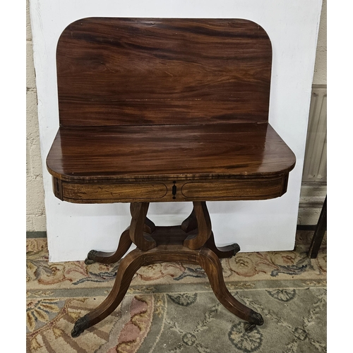 342 - Regency Mahogany Card Table, on a pod base, 4 splayed legs and brass toes, 91cmW x 75cmH x 46cmD