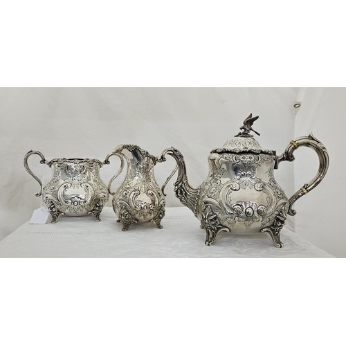 383 - 3-Piece Decorative EPNS Tea Set including a Tea Pot (eagle finial), Sugar bowl and Jug, all stamped ... 