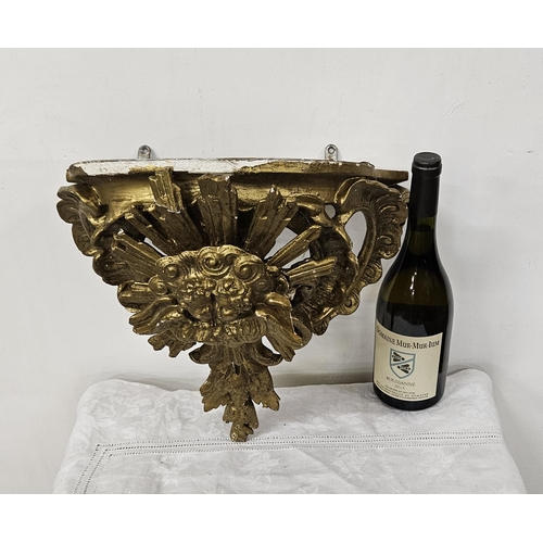 238 - 19thC Gilt and Gesso Wall Bracket – Angels in a sunburst (damage to gesso), 30cmH x 36cmW