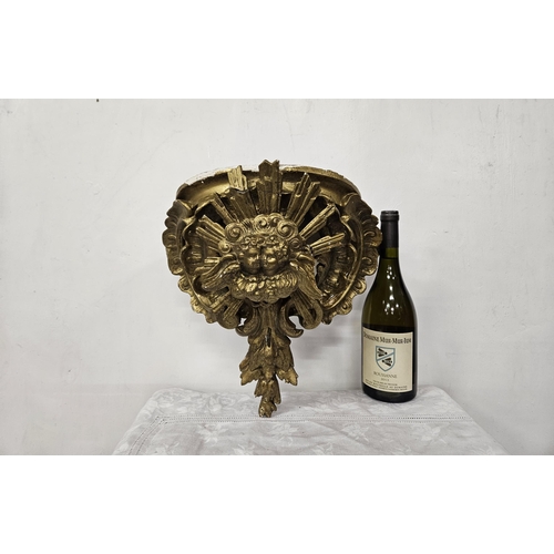 238 - 19thC Gilt and Gesso Wall Bracket – Angels in a sunburst (damage to gesso), 30cmH x 36cmW