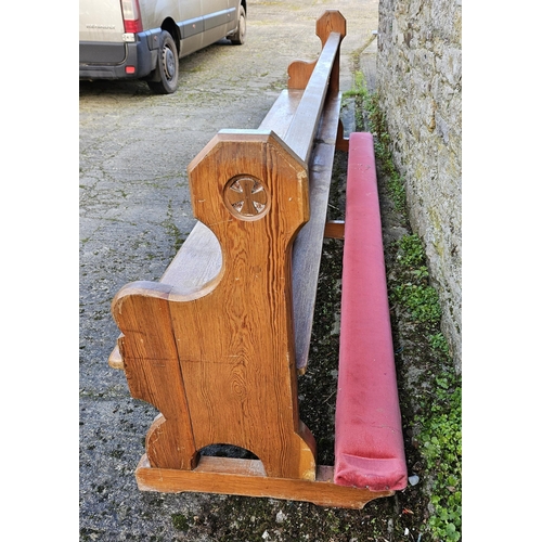 302 - Long Pitch Pine Church Pew (with a fold-up kneeler to the back), 10ft long