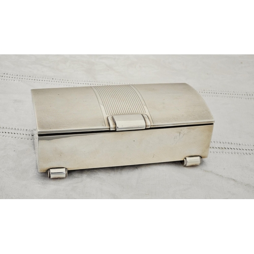 504 - Birmingham Silver Cased Cigar Box with hinged ribbed and domed lid, wooden base, on 4 lobed feet, ha... 