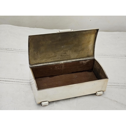 504 - Birmingham Silver Cased Cigar Box with hinged ribbed and domed lid, wooden base, on 4 lobed feet, ha... 