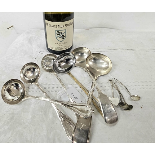 513 - Set of 3 nice EP Sauce Ladles (18cmL) & 3 various sized ladles & 4 plated condiment spoons