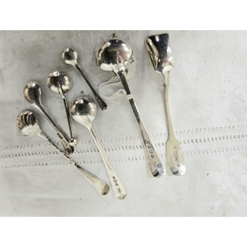 519 - 7 English Silver Condiment Spoons, various patterns