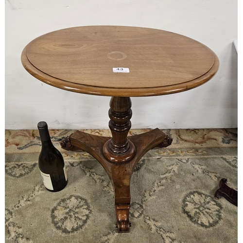 43 - 20thC mahogany Wine Table, the oval shaped top over a pedestal base, scrolled toes, 52cmW x 50cmH