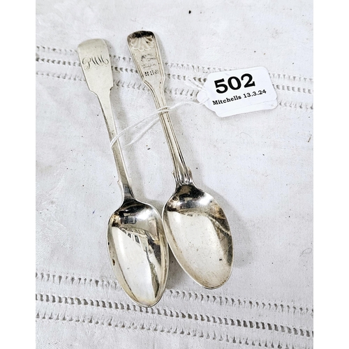 502 - 2 Irish Silver Tea Spoons  1 Victorian (stamped Donegan) & 1 Georgian (2)