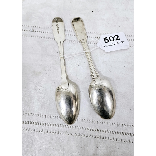 502 - 2 Irish Silver Tea Spoons  1 Victorian (stamped Donegan) & 1 Georgian (2)