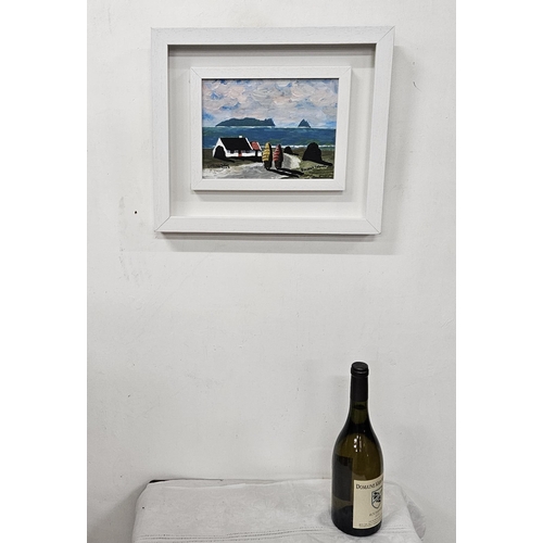 284 - GERARD DILLON (contemporary), Cottage in the Blasket Islands, in a white frame, 35cmH x 40cmW