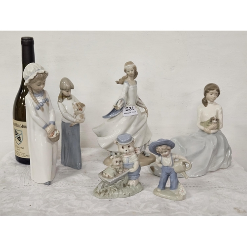 531 - Lladro figure  Cinderella & 5 Spanish glazed bisque figures  night time, with pets etc (6) (no chi... 